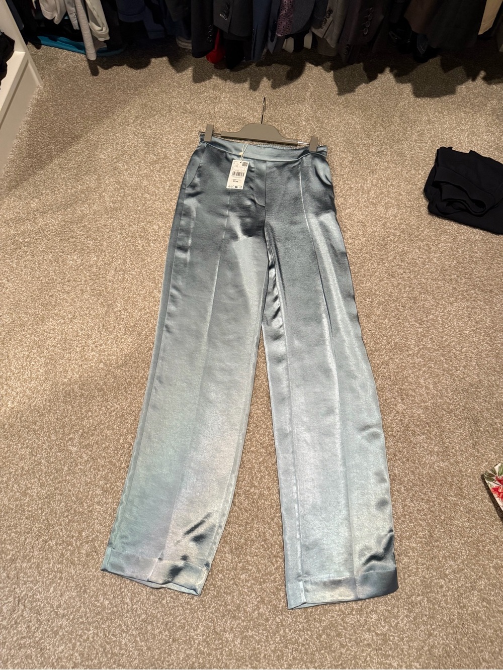 Mango Satin Light Green Trousers